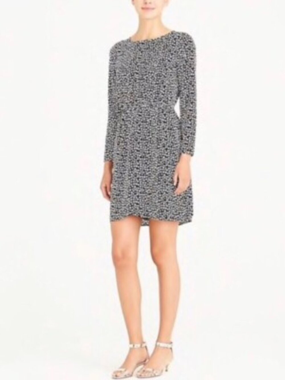 J. Crew Mercantile Knee-Length Long Sleeve Black Dress White Heart Pattern Sz 10